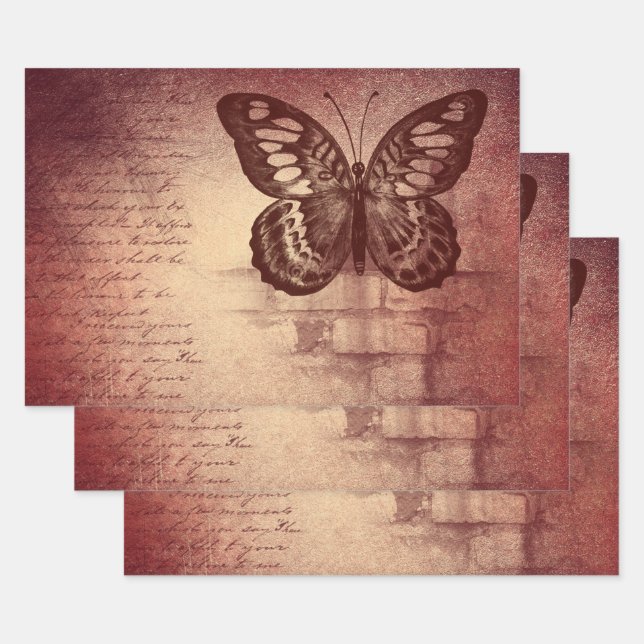 Rusty Rose Butterfly Wrapping Paper Sheet (Set)