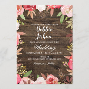 Rusty Rose Rustic Country Wedding Invitation