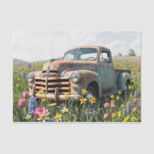Rusty Spring Truck in a Field Decoupage Tissue Paper