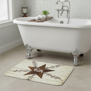 Rusty star and berries, Faith Bath Mat