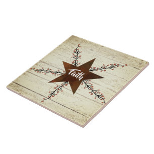 Rusty star and berries, Faith Ceramic Tile