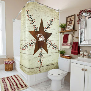 Rusty star and berries, Faith Shower Curtain