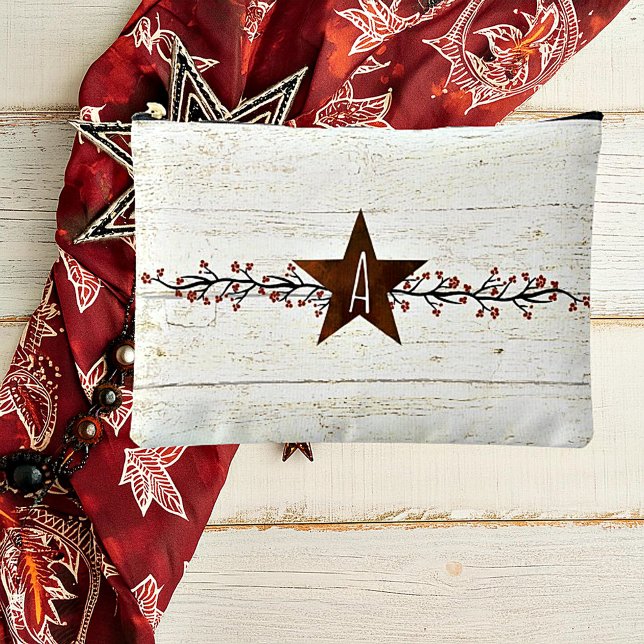 Rusty star and berries monogram accessory pouch (Creator Uploaded)