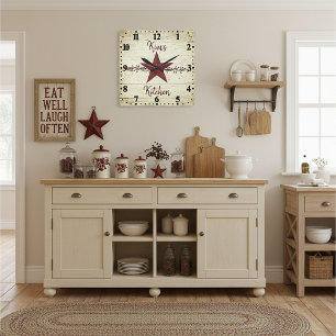 Rusty star and berries square personalised wall clock