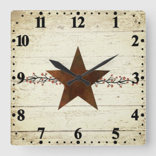Rusty star and berries square wall clock