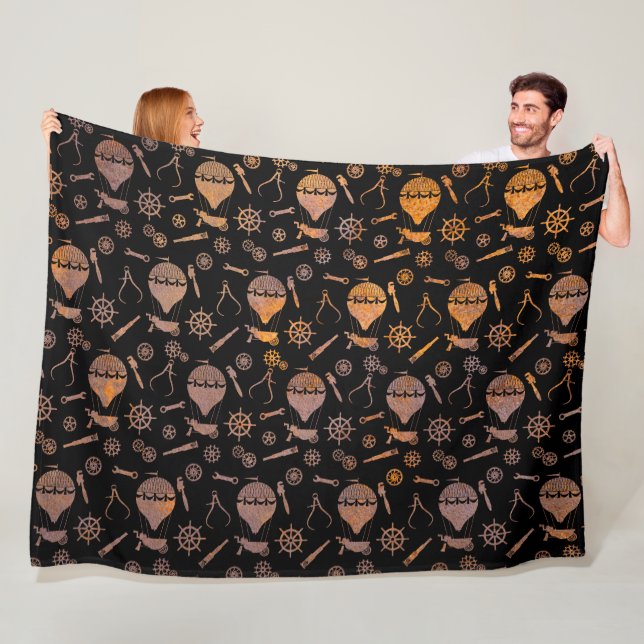 Rusty Steampunk Balloon Theme Fleece Blanket (In Situ)