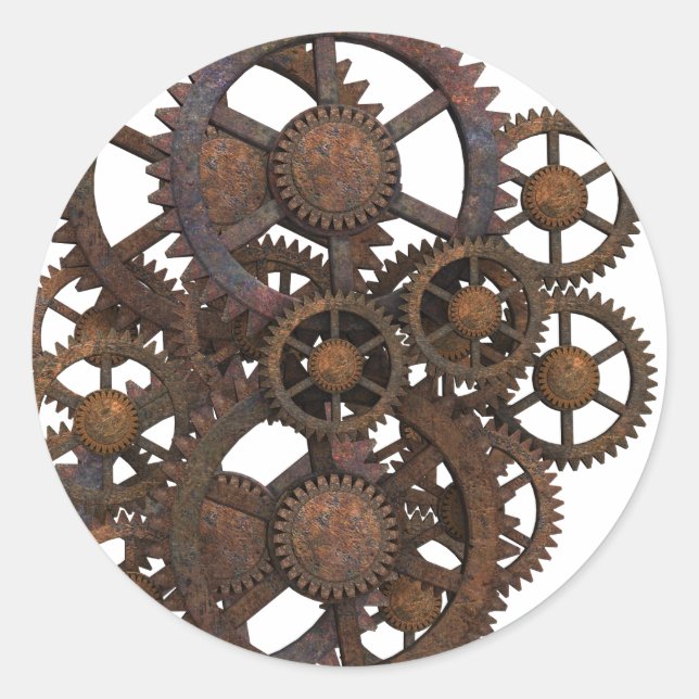 Rusty Steampunk Metal Gears Classic Round Sticker (Front)