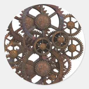 Rusty Steampunk Metal Gears Classic Round Sticker