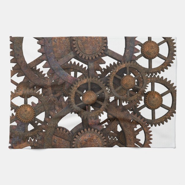 Rusty Steampunk Metal Gears Tea Towel (Horizontal)