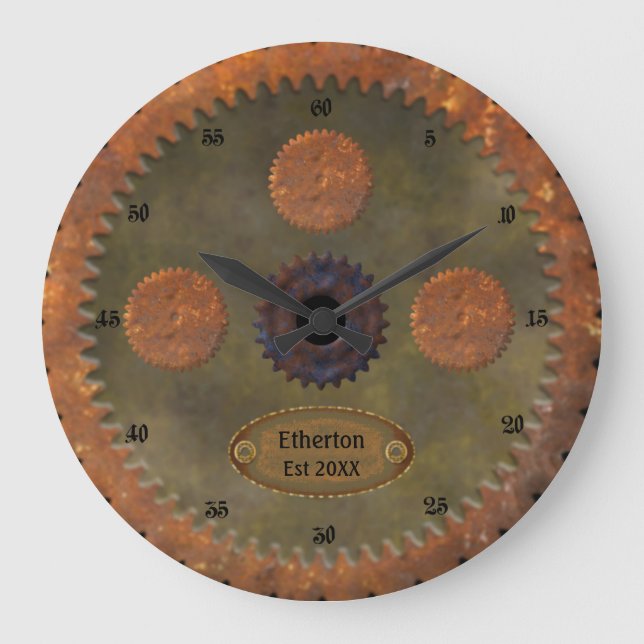 Rusty Steampunk Personalised Clock (Front)