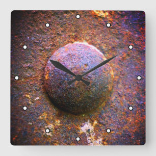 Rusty Steel Industrial Rivet with Dots Square Wall Clock