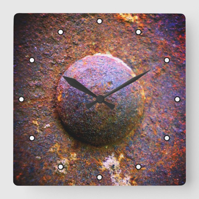 Rusty Steel Industrial Rivet with Dots Square Wall Clock (Front)