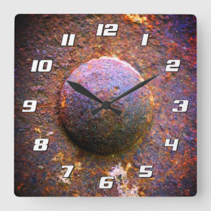 Rusty Steel Industrial Rivet with Numbers Square Wall Clock