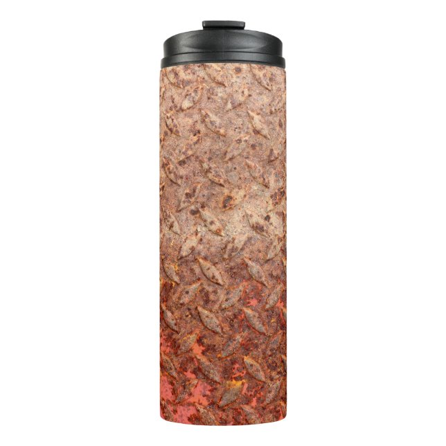 Rusty steel plate, grungy metal texture. thermal tumbler (Front)