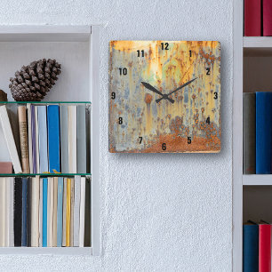 Rusty Steel Square Wall Clock