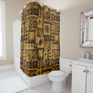 Rusty Tapa Hawaiian Petroglyph Shower Curtain