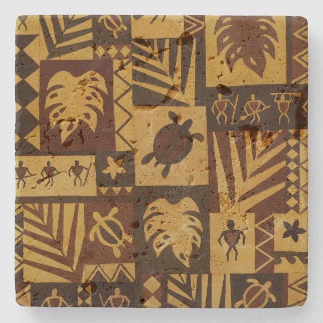 Rusty Tapa Hawaiian Petroglyph Stone Coaster (Front)