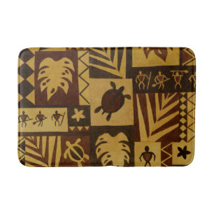 Rusty Tapa Hawaiian Petroglyph Warrior Bath Mat
