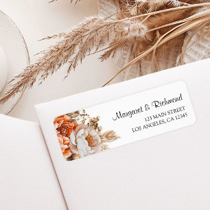 Rusty Terracotta Peony Floral Wedding Address Return Address Label