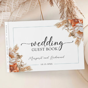 Rusty Terracotta Peony Floral Wedding Guest Book