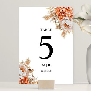 Rusty Terracotta Peony Floral Wedding Table Number