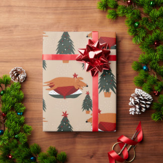Rusty the Dog Sleeping Xmas Tree Wrapping Paper