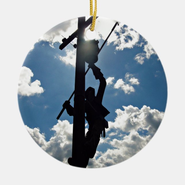 Rusty the Lineman Ceramic Ornament (Front)