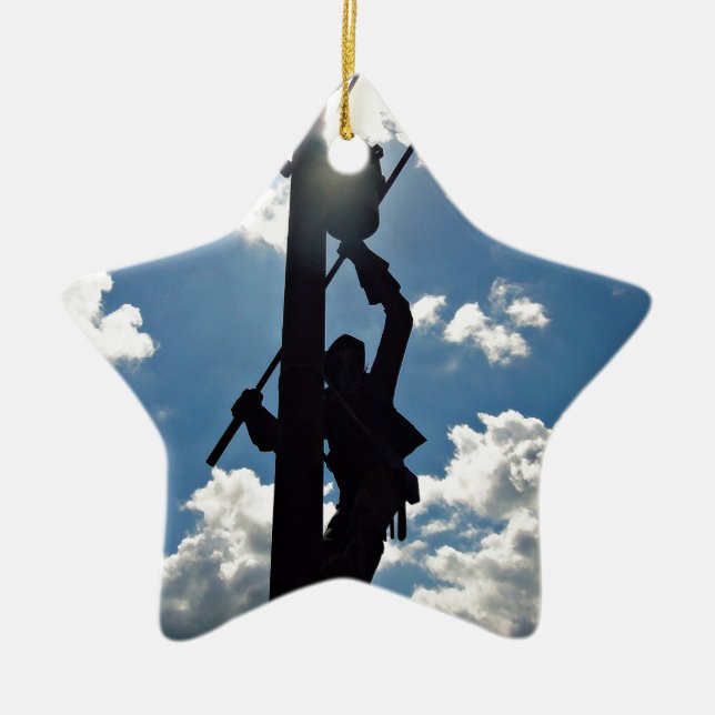 Rusty the Lineman Ceramic Tree Decoration (Front)