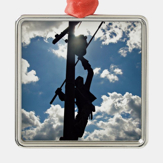 Rusty the Lineman Metal Ornament (Front)