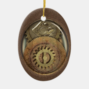 Rusty Vintage Cogs Steampunk Personalised Ceramic Tree Decoration