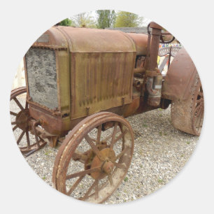 Rusty vintage tractor classic round sticker