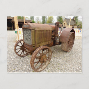 Rusty vintage tractor postcard