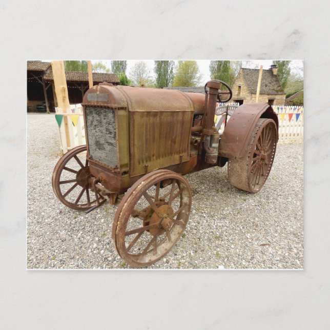 Rusty vintage tractor postcard (Front)