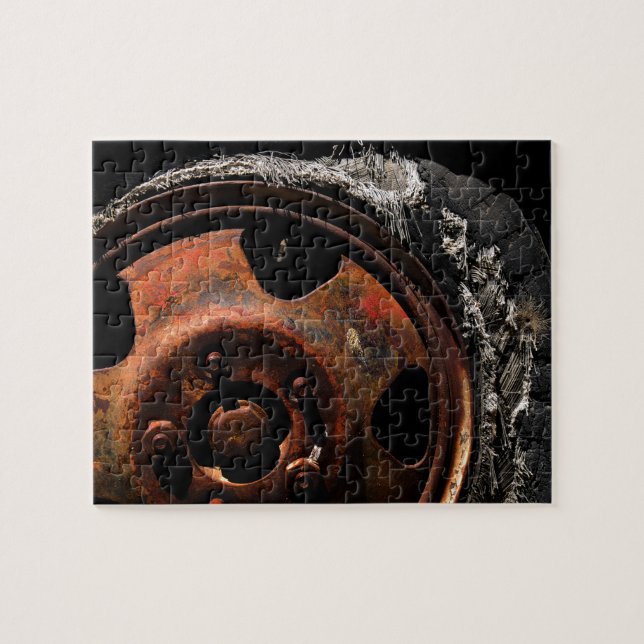 Rusty Wheel Torn Tire Macro Photograph Jigsaw Puzzle (Horizontal)
