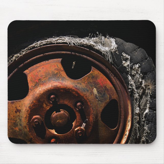 Rusty Wheel Torn Tire Macro Photograph Mouse Pad (Front)