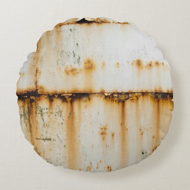 Rusty White Metal: Textured Surface Round Cushion (Front)