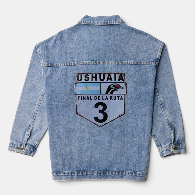 Ruta 3 Ushuaia Patagonia road sign Denim Jacket (Back)