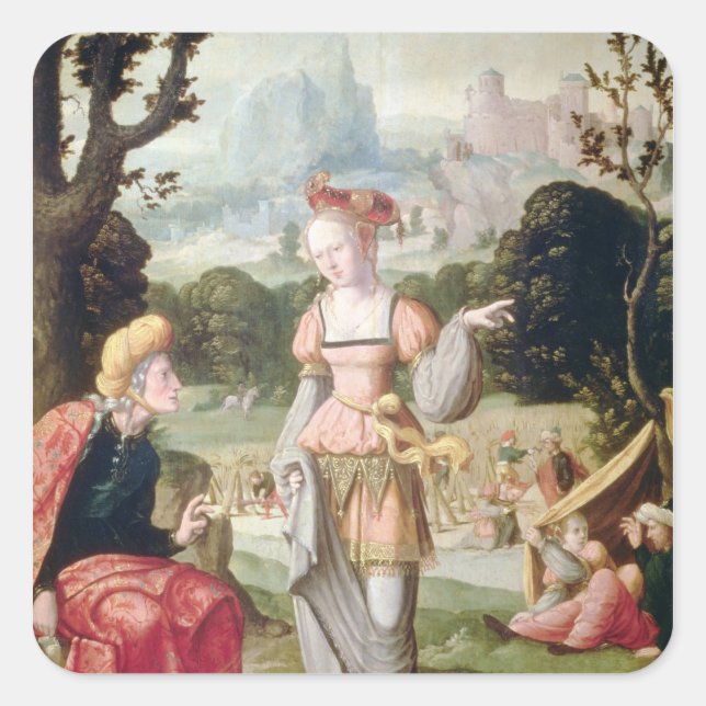 Ruth and Naomi in the field of Boaz, c.1530-40 Square Sticker (Front)