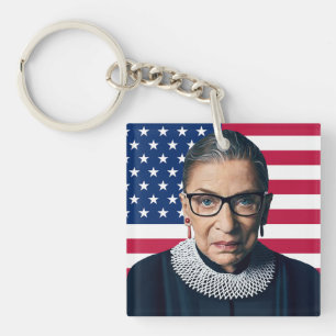 Ruth Bader Ginsburg and USA Flag Key Ring