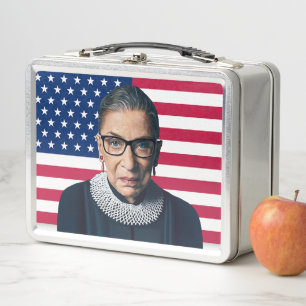Ruth Bader Ginsburg and USA Flag Metal Lunch Box