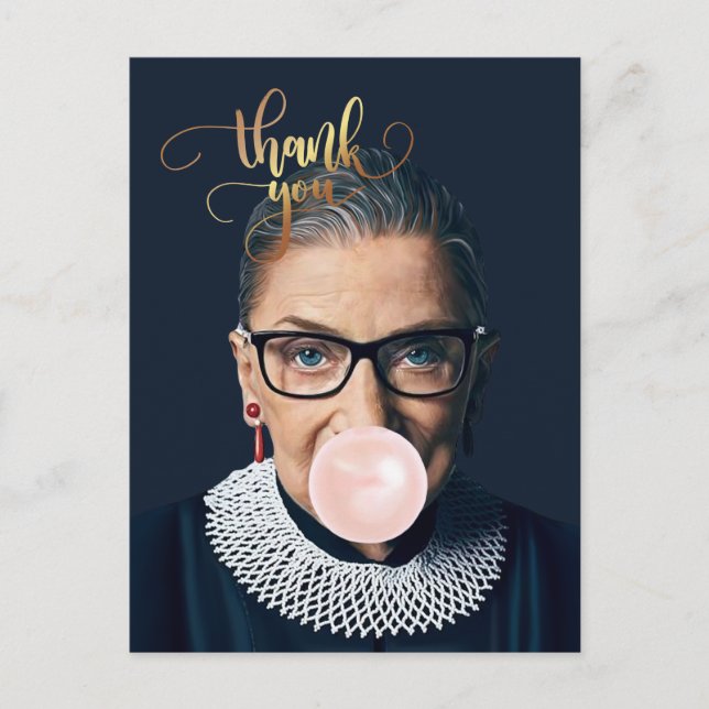 Ruth Bader Ginsburg Blowing gum Thank you Postcard (Front)