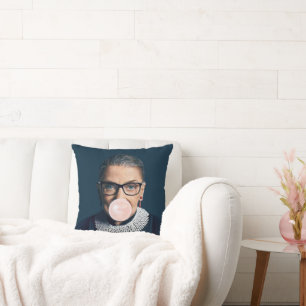 Ruth Bader Ginsburg Blowing Pink Bubble gum Cushion