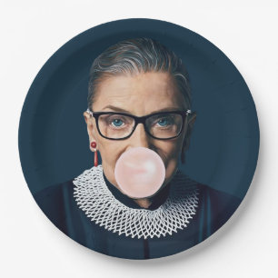 Ruth Bader Ginsburg Blowing Pink Bubble gum Paper Plate