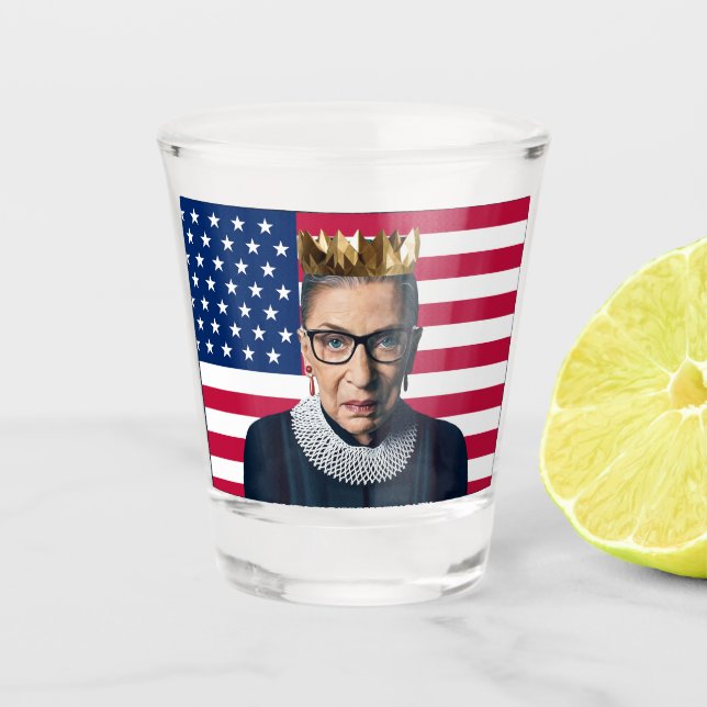 Ruth Bader Ginsburg Gold Crown USA Flag Shot Glass (Front)