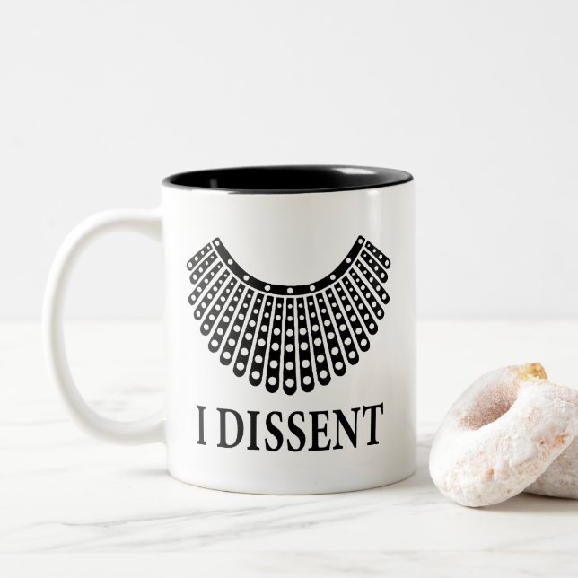 Ruth Bader Ginsburg "I Dissent" Two-Tone Coffee Mug (With Donut)