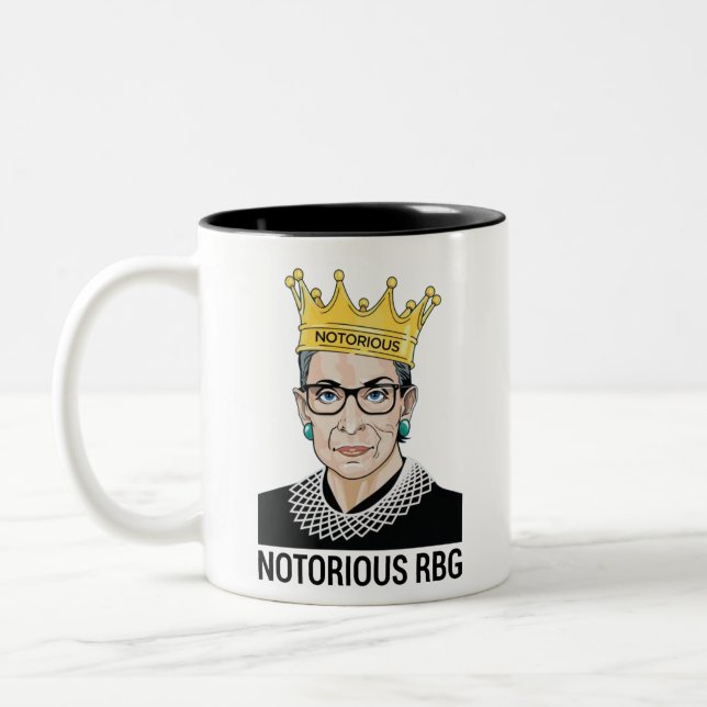 Ruth Bader Ginsburg Mug, Rbg Mug, Notorious RBG Two-Tone Coffee Mug (Left)