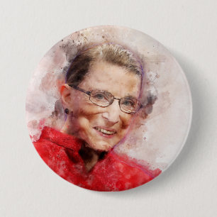 Ruth Bader Ginsburg Smiling Watercolor Portrait R 7.5 Cm Round Badge