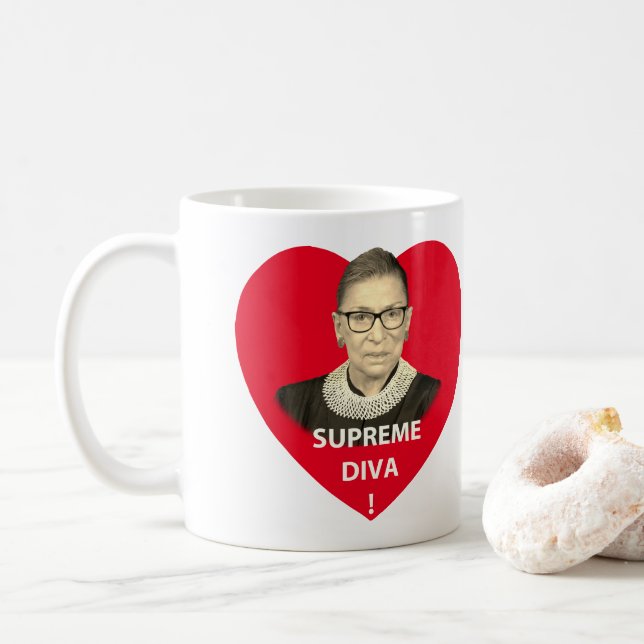 Ruth Bader Ginsburg Supreme Diva Tinted Red Heart Coffee Mug (With Donut)