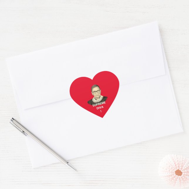 Ruth Bader Ginsburg Supreme Diva Tinted Red Heart  Heart Sticker (Envelope)