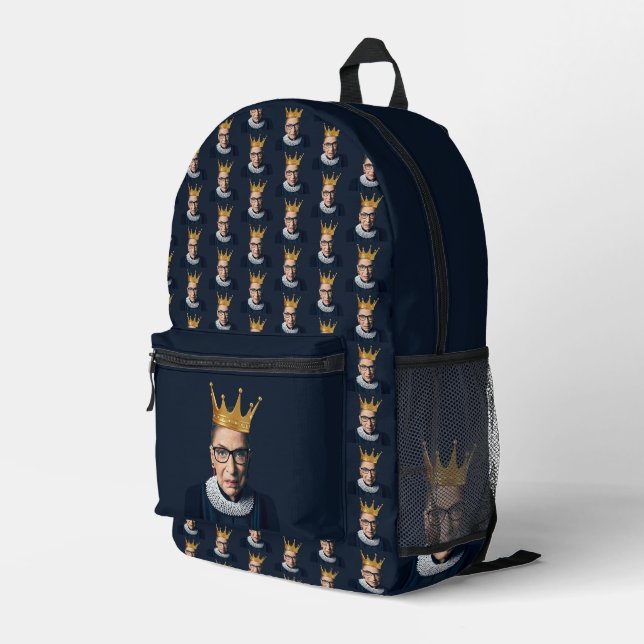Ruth Bader Ginsburg with gold crown Printed Backpack (Back Corner Right)